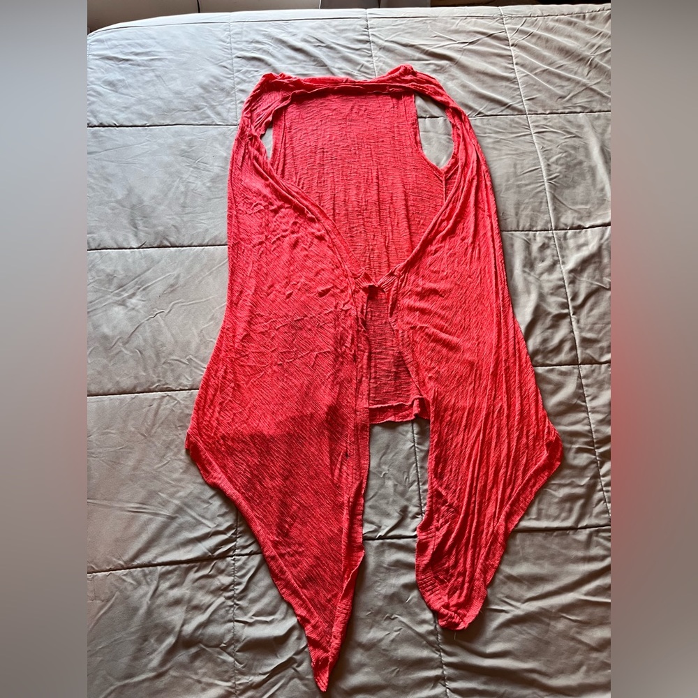 Women’s Coral Colored Sleeveless Vest Style Cardigan